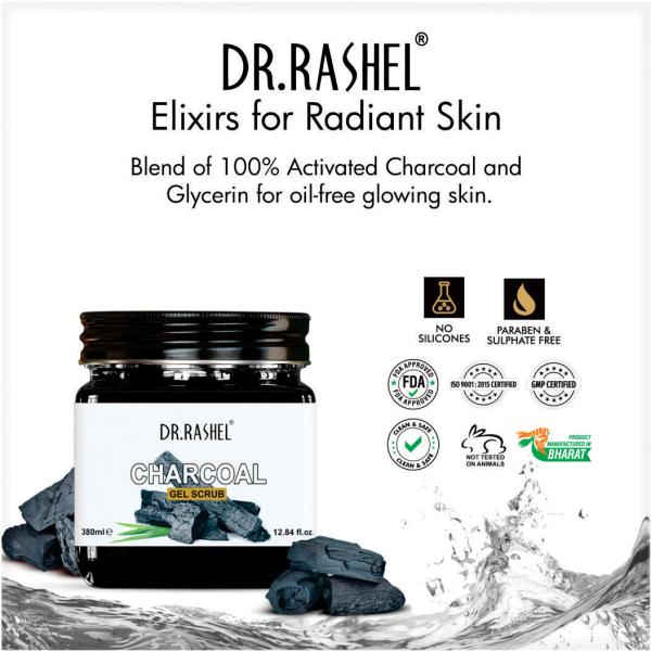 DR.RASHEL CHARCOAL FACE & BODY GEL SCRUB, WHITENING, PURE, FRESH