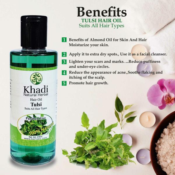 KHADI HERBAL Tulsi Hair Oil For Banishes Dandruff & Prevents Hair Loss 210ML 210ML Pack Of