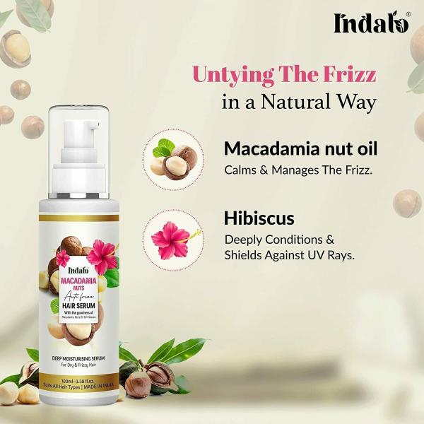 Indalo Macadamia Nuts Anti Frizz Hair Serum with Hibiscus, Deep  Moisturising for Dry & Rough Hair Serum | Soft, Smooth & Shiny Hair for Men  & Women (100ml) - JioMart