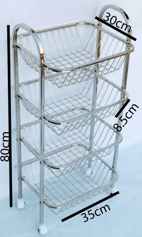TSW Stainless Steel 4 Shelf Round Pipe Stand Trolley with wheel Utensil