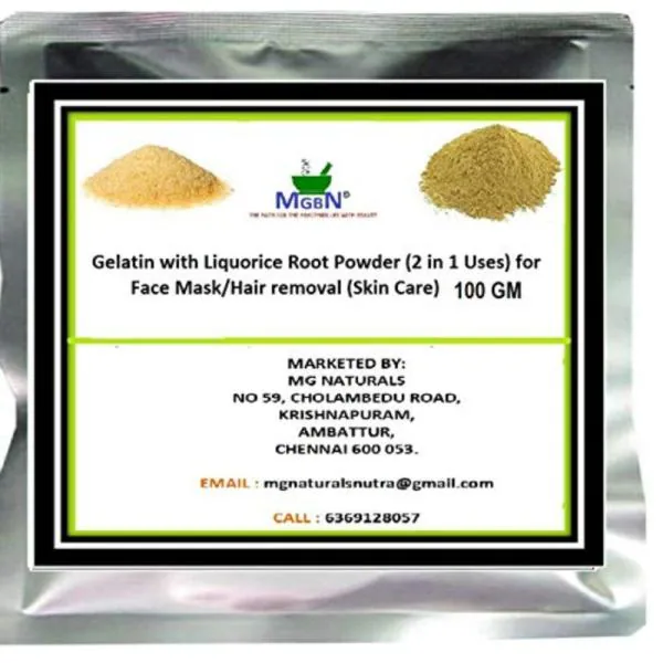 MGBN Gelatin With Liquorice Root Powder 2 In 1 Use For Face Mask, Hair Removal Skin Care 100 gm