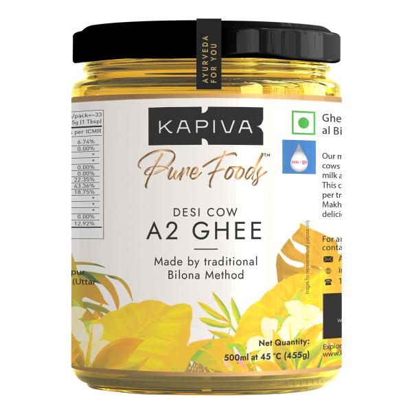 Kapiva A2 Desi Cow Ghee 500ml Bilona Method, CurdChurned Pure