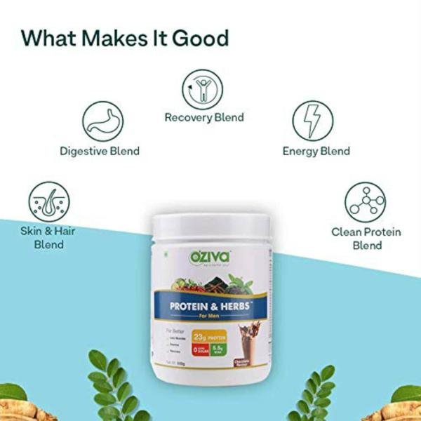 OZiva Protein & Herbs Whey Protein for Men For Muscles Building & Recovery Cafe Mocha (1kg