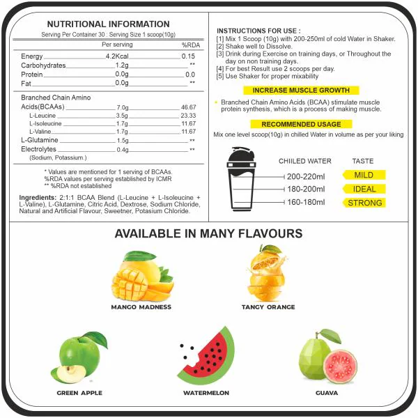 PowerLift BCAA Pro (300gm Lychee) for Men & Women, with Electrolytes