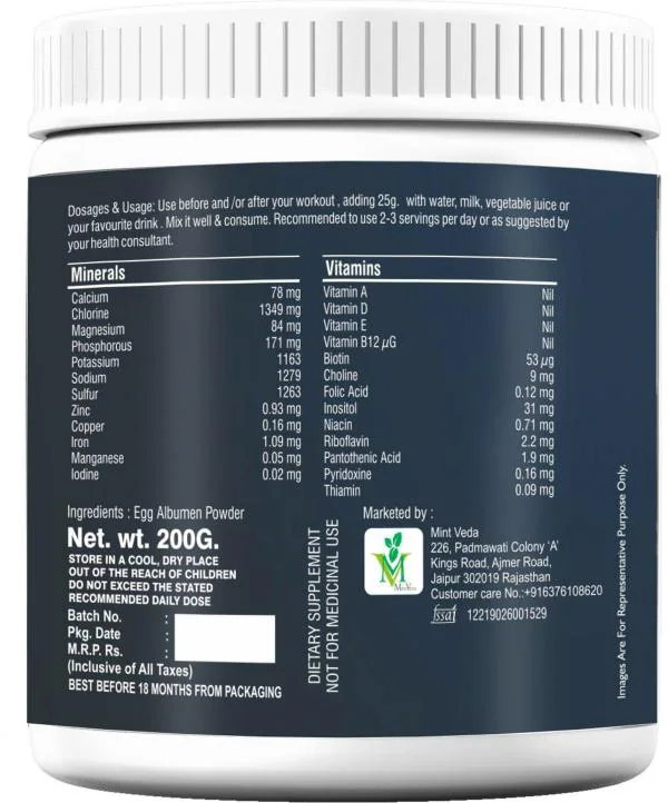 Mint Veda Egg White Albumen Protein Powder 200 g JioMart