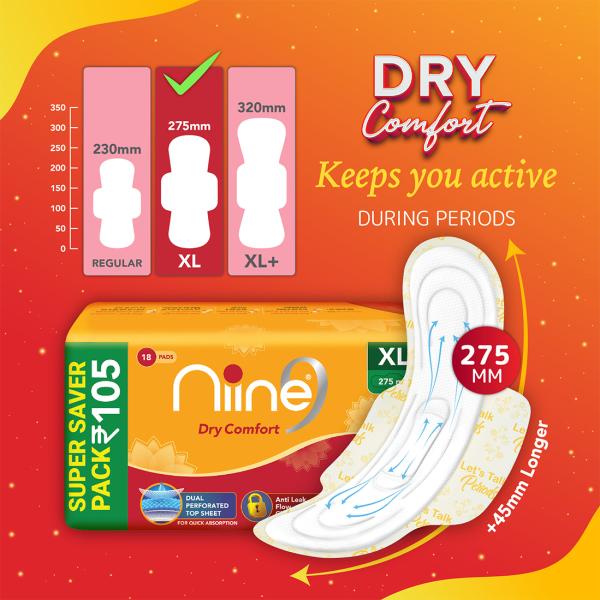NIINE Dry Comfort Extra Long Sanitary Pads for women with Anti Leak