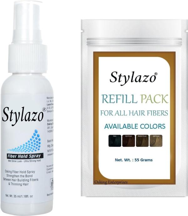 Stylazo Black Hair Building Fiber And Hair Spray Combo 55 g (Pack of 2