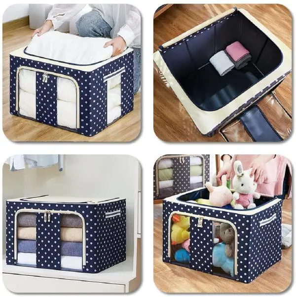 VDNSI Foldable Metal Frame Cloth Storage Box For Wardrobe Saree Blanket Bedsheet 24 Ltr Blue