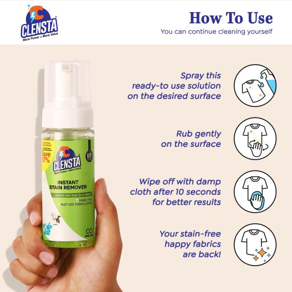 Clensta Instant Stain Remover for Clothes, Sofa & Car Total 450 ml