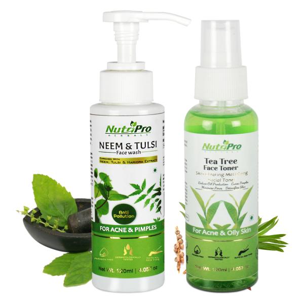 NutriPro Neem & Tulsi Face Wash With Tea Tree Face Toner For Acne