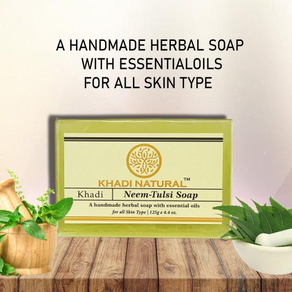 Khadi Natural Neem Tulsi Bathing Herbal Soap For Remove Dead Cell & Refreshes The Skin Pack of 2