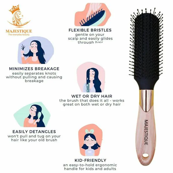 Majestique Hair Brush 8 Row Flat Series - Bio-Friendly Detangling Brush  Ultra-Soft Tipped Nylon - For Curly, Straight, Natural, Women, Men - JioMart