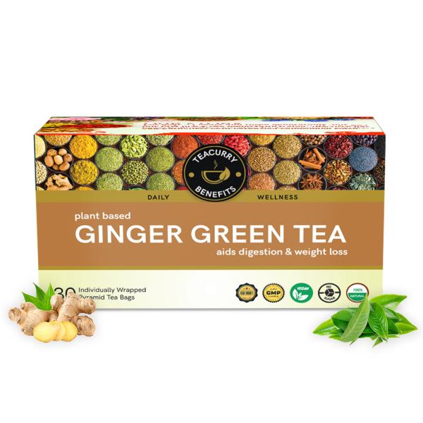 TEACURRY Ginger Green Tea (1 Month Pack, 30 Tea Bags) Helps with