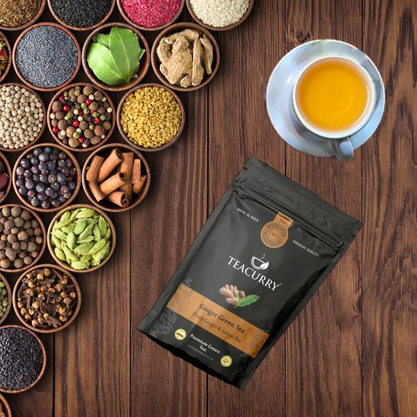 TEACURRY Ginger Green Tea (1 Month Pack, 30 Tea Bags) Helps with