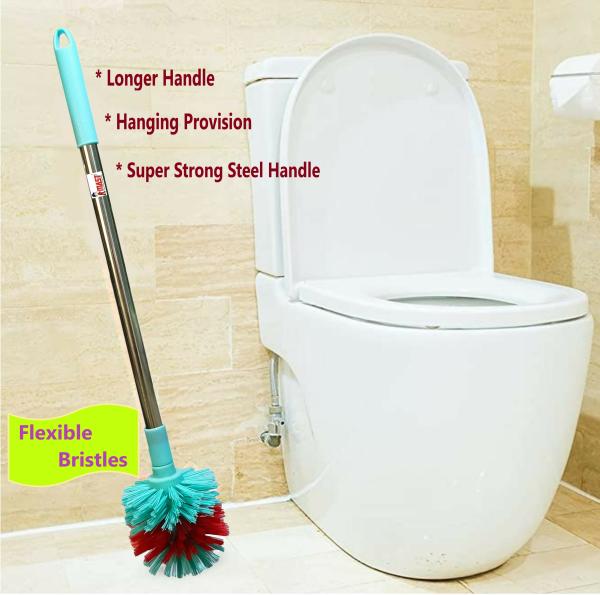 Mast Toilet Cleaning Brush Round with Extra Long Steel Handle - Pack of ...