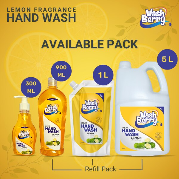 Washberry Lemon Liquid Handwash 5 Liter Germ Protection & ph Balanced