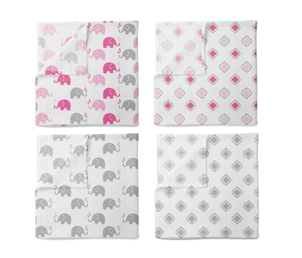 Bacati Multicolor (Pink/Grey) Elephant Muslin Swaddling Blanket (012 M