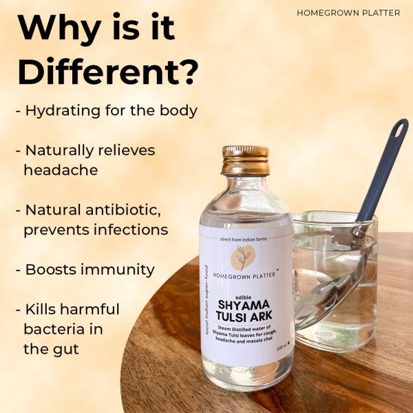 Homegrown Platter Edible Shyama Tulsi Ark for Headaches, Cough & Congestion (200 ml) Steam