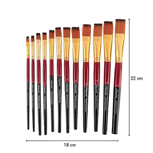 FRKB Short Handle Synthetic Flat Tip Artist Paint Brush Set, 12 Pieces for Watercolor and