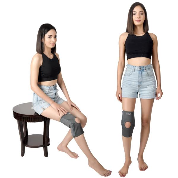 Accusure Grey Knee Support OpenPatella Brace For Arthritis With Adjustable Strapping (L) JioMart
