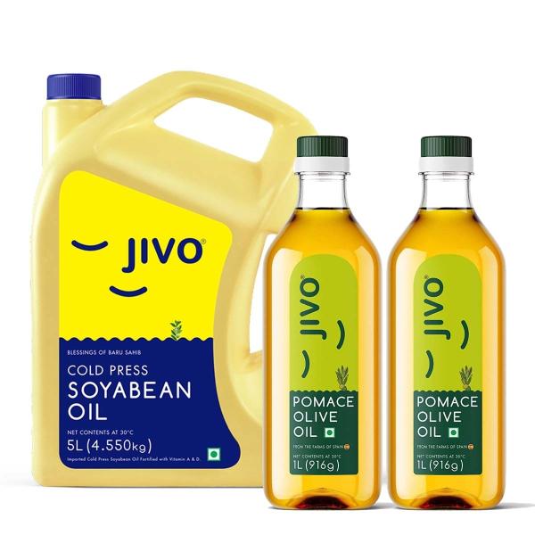 JIVO Cold Press Soyabean Oil 5 Ltr with Jivo Pomace Olive Oil 2 Ltr