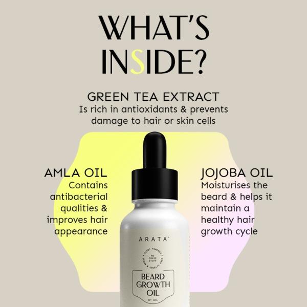 Arata Beard Growth Oil (30 ML) | Infused With Amla Oil, Jojoba Oil & Green  Tea Extract | Lock-In Moisture & Boost Beard Growth - JioMart