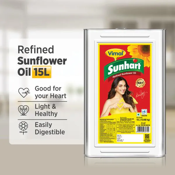 Vimal Sunhart Refined Sunflower Oil 15 Ltr Tin JioMart