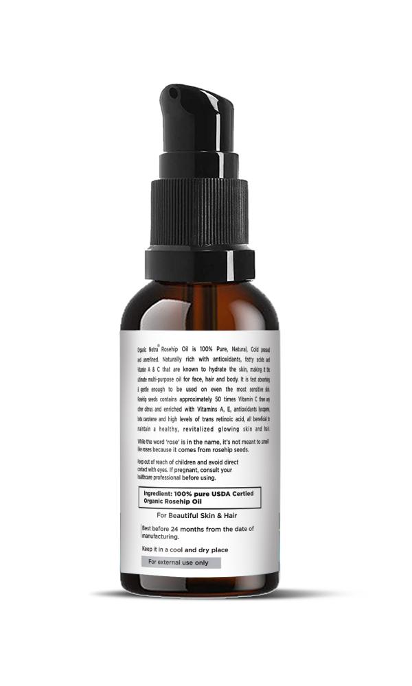 Organic Netra Rosehip Seed Cold Pressed Essential Oil For Face Skin and Hair  With Vitamin A & E - 50 Ml - JioMart