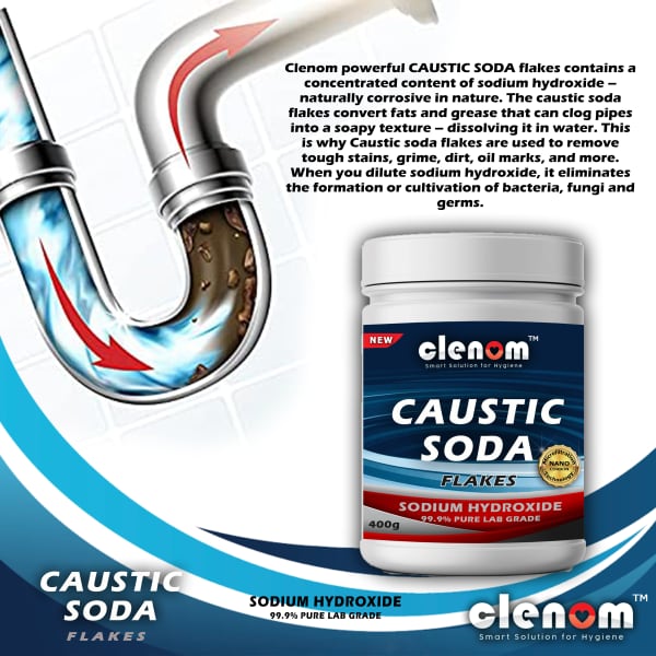 Clenom Pure Powerful Caustic Soda Flakes (Laboratory Grade) (400 GRAMS