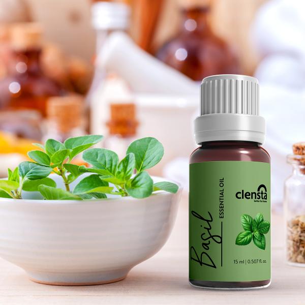 Clensta Basil Essential Oil for Aromatherapy, Stress Relief, Hair, Skin