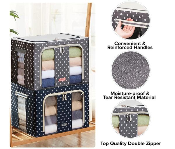 4tens 66Ltr Oxford Fabric Clothes Storage Boxes with Carry Handles