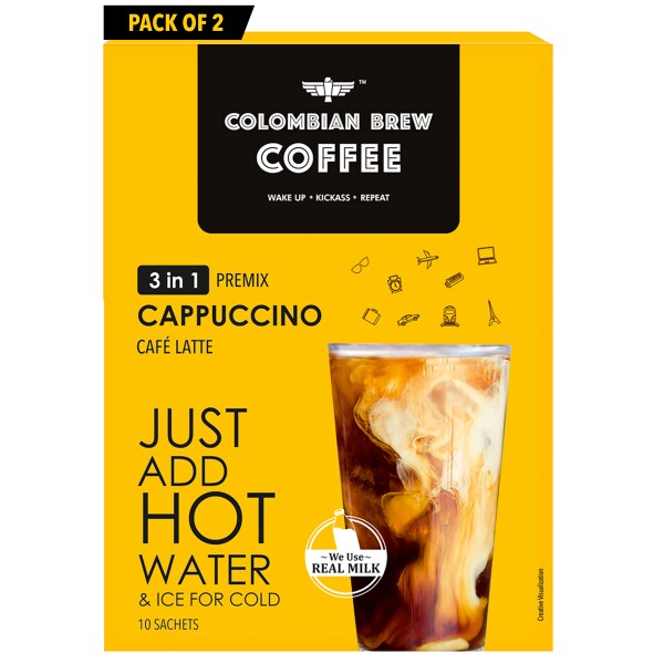 Colombian Brew 3 in 1 Cappuccino Café Latte, Instant Coffee Powder