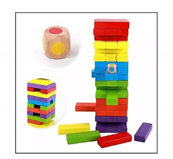 kid's Wooden Blocks Challenging Color Wooden Tumbling Tower, Toys with