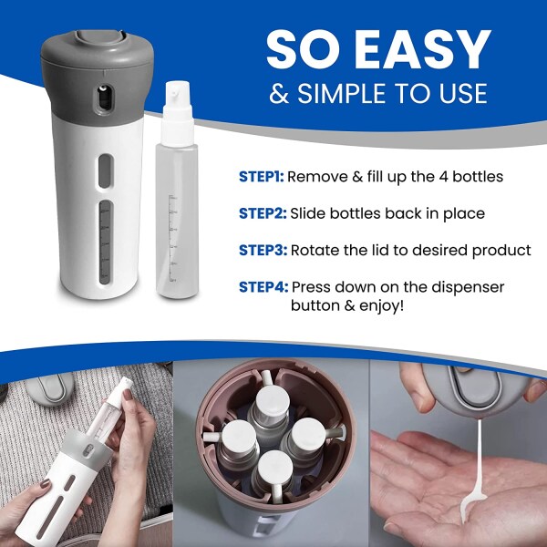 Tallin Refillable 4 in 1 Travel Dispenser Travel Container with 4