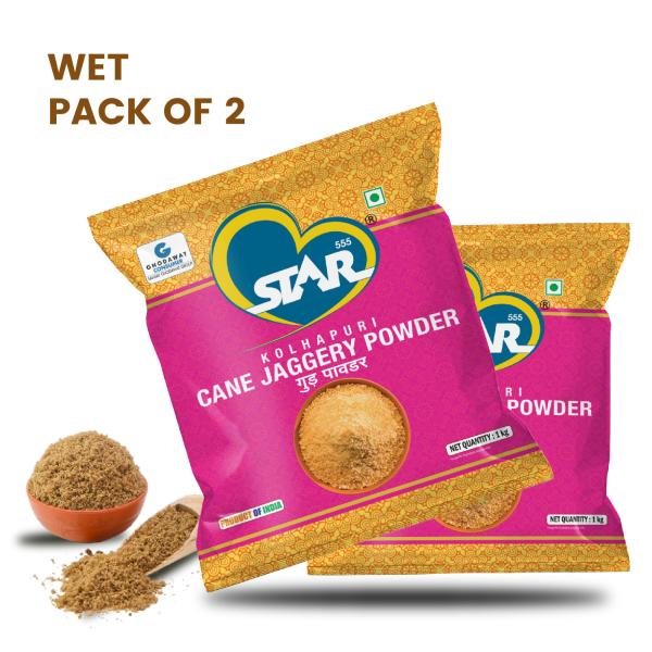 Star555 Natural Wet Jaggery/Gur Powder 1KG 100 Pure Pack of 2