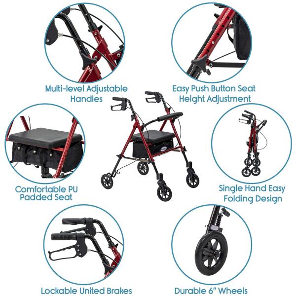 KosmoCare Premium Imported Folding Rollator Walker with Seat JioMart