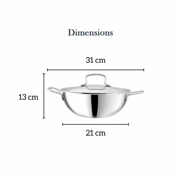 Kraft Futuretec 1.5 Litres Triply Stainless Steel Kadai Extra Deep