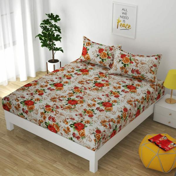 BREVARD Premium Poly Cotton Double Bed Bedsheet (90X90 Inches) with 2