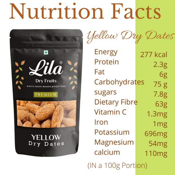 LILA DRY FRUITS Premium International Yellow Dry Dates 100 g Pouch Pack