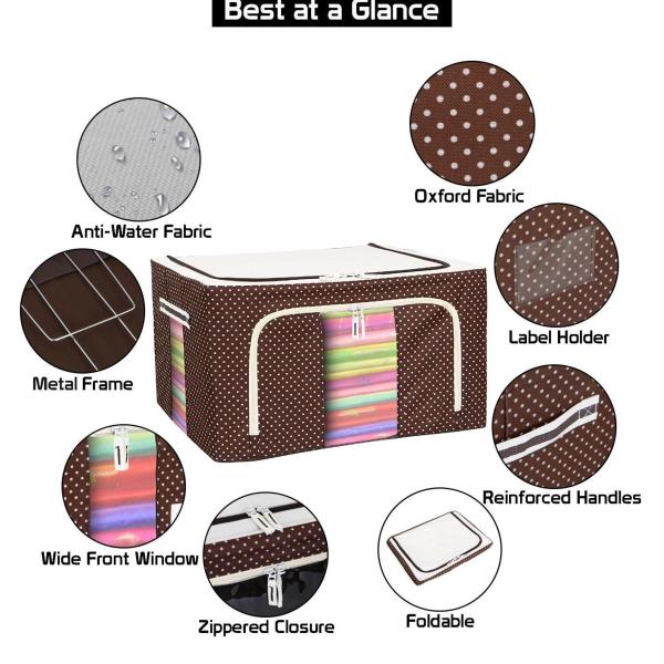 Kartunbox Brown Polyester Foldable Cloth Storage Box Pack of 4 JioMart