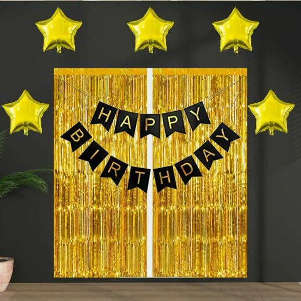 ExperienceSaga Birthday Decoration Combo Kit for Home with Black Happy