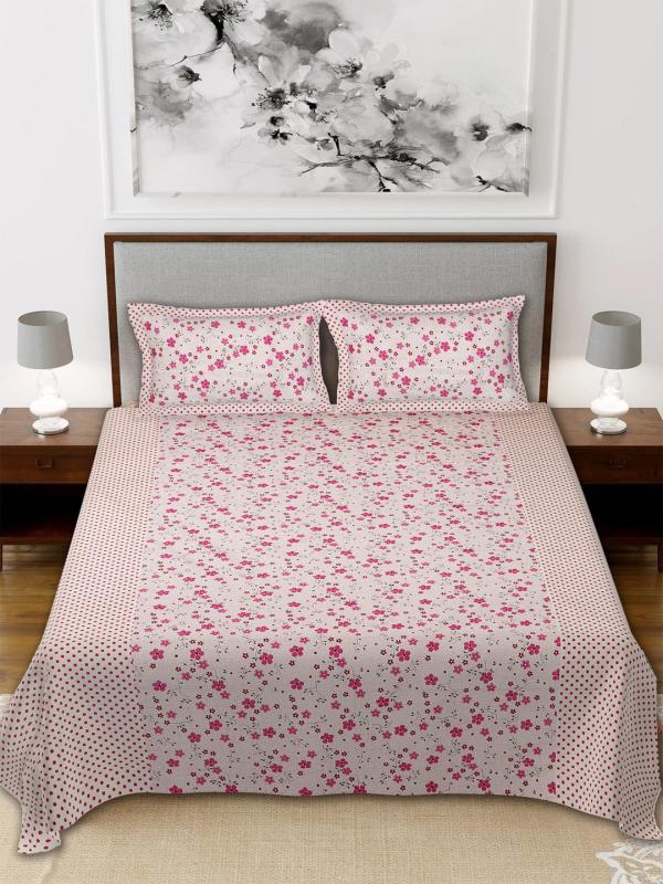 Kuber Industries Pink Flower Design, Big W King Size Bed Sheets