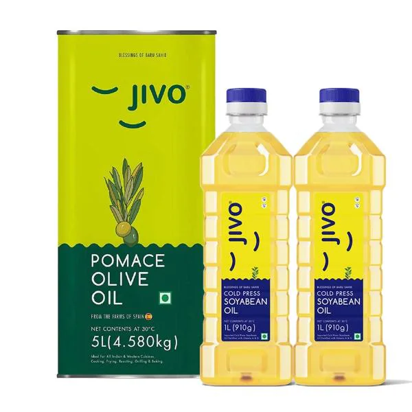 JIVO Pomace Olive Oil 5 Ltr + 2L Cold Press Soyabean Oil JioMart