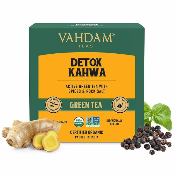 VAHDAM, Organic Detox Kahwa Green Tea 15 TBS Real Ingredients (Black