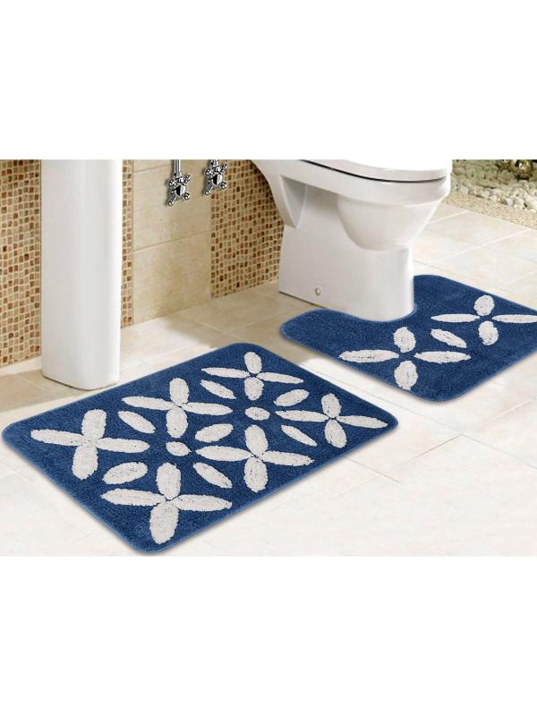 Saral Home Easy Living Blue Cotton Bath Mat With Contour 40x60 cm