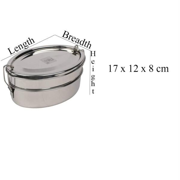 JVL Silver Stainless Steel Double Layer Oval Lunch Box With Small