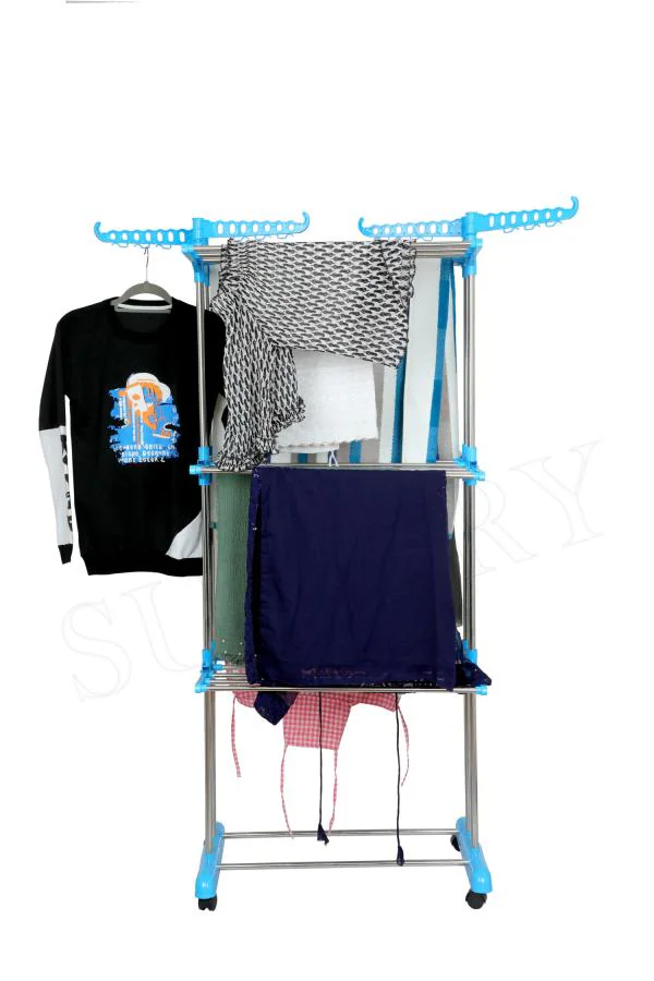 Clothes Drying Racks, 3 Tier Collapsible Rolling Dryer Clothes Hanger Rack Rail Stand with Side