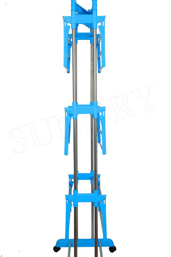 Clothes Drying Racks, 3 Tier Collapsible Rolling Dryer Clothes Hanger Rack Rail Stand with Side