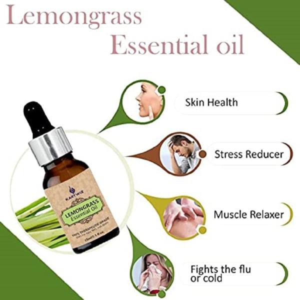 KARTWIZ Lemongrass Essential Oil for Dark Spot Correction and Glowing Skin  - 100% Therapeutic Grade (Suits All Types Of Hair And Skin) |15ML| Pack of  3 - JioMart