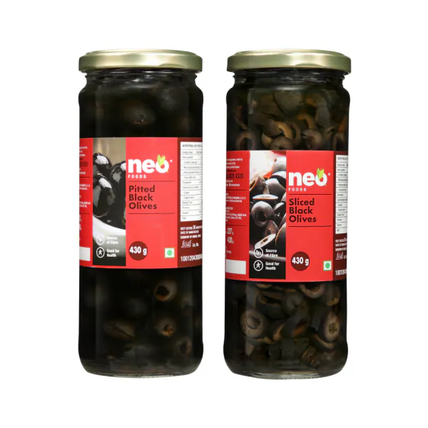 Neo Pitted Black Olives 430g & Sliced Black Olives 430g Combo Pack